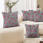 Lushomes cushion cover 20 inch x 20 inch, boho cushion covers, cushion covers 20 inch x 20 inch, square pillow cover, throw pillow cover, Polyester Twill (Pack of 5, 20x20 Inch, Grey Flowers)