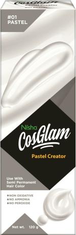 Nisha Cosglam Semi Permanent Hair Color for Unisex, Infused Conditioner, Glossy Finish, No Ammonia, No Peroxide & Non Oxidative, Vegan Highlights Hair Dye 120g Pastel Creator