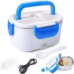 KERMIS Plastic 40W Heated Portable Quick Electric Food Warmer Electric Lunch Tiffin Box, Fiber Lunch Tiffin Box for Office, Lunch Dabba with 2 Containers, 1.5 L ( Different Colour Pack of 2)