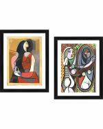 DECOR ADVENTURES Seated Woman and Girl before a Mirror by Pablo Picasso Wall Painting 14 x 18 Inch (Set of 2)