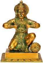 Idol Collections Golden, Green Brass Lord Hanuman Tearing His Chest To Reveal Ram And Sita Idol