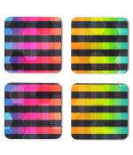 Whats Your Kick Vector Design Rainbow Straight Lines Design Printed Set of 4 Coaster With metal Stand