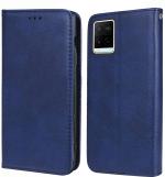 Unistuff Faux Leather Back Case Flip Cover for Vivo Y21 with ID Card Slot | Foldable Kickstand | 2 Card Slot | 1 Cash Slot - Executive Blue, 65051