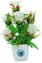 Chaudhary Flower Silk White Rose Artificial Flower with Pot 27.5 inch S07-LJG-F4W-R3W