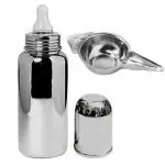 PGD Plain Silver Stainless Steel Baby Feeding Bottle with Feeder Spoon (0-24 months) - 220 ml