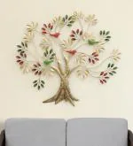 Vedas Multicolour Metal Dani Bird Tree Wall Decorative Sculpture Home Decor (Size 34 x 30 inches)