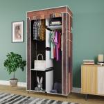 HUENISH Printed Collapsible Wardrobe Portable Foldable closet for Clothes Almira , 2 Hanging Space , 4 Shelves , 1 Side Pocket Non-Woven Fabric 100 GSM