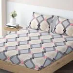 HOKIPO Fitted Bedsheets King Size Double Bed, 78 x 72 inches with 2 Pillow Cover, Rhombus Grey (IN-636-D16)