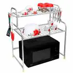 SLIMSHINE Stainless Steel 2 Shelf Microwave Or Oven Stand | Adjustable Height Dish Rack | Multipurpose Counter Top Standing 2 Tier Kitchen Rack | Kitchen Organizer
