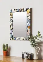 999Store White Rectangular MDF Stone Rustic Pattern Printed Wall Decorative Mirror 14 inch x 20 inch (MirrorSMP158)