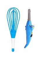 First Front Dolphine Shape Electric Gas Lighter With Solid Plastic Whisk , Egg Beater and Multicolour, Pack of 2