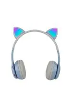 Roxo P47M Light Blue Cat Ear Wireless Bluetooth Headphones with 7 RGB Color Changing Lights and Mic