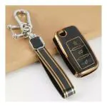 SLC-e TPU Leather Car Key Cover Compatible with Skoda Rapid | Yeti | Superb | Laura | Fabia | Octavia 2014 (with Key Chain) (PACK OF 1)