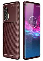 Golden Sands Motorola Edge+ Back Cover Drop Tested Shock Proof Slim Armor Aramid Carbon Fibre Rugged TPU Case for Moto Edge Plus, Coffee Brown