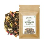 ZYANNA Kashmiri Kahwa - Premium Indian Loose Leaf Herbal Green Tea (100g-50 Cups) Green Tea with Cardamom, Cinnamon, Clove, Black Pepper, Almonds, Rose Petals -100% Natural Spices