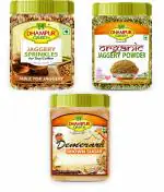 Dhampur Green Gur Jaggery Combo, Jaggery Pearls, Organic Jaggery Powder, and Brown Sugar, 700g set
