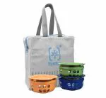 Tintbox Borosilicate Glass Lunch Box-Set Of 3- With Canvas Carry Bag, Multi Color