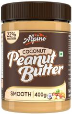 Alpino Coconut Peanut Butter Smooth 400 G | 22 G Protein | High Protein Peanut Butter Creamy | Gluten-Free | Vegan