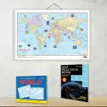 GOWOO WORLD POLITICAL - MAP PRACTICE BOOK, BOOK OF OUTLINE MAPS WORLD and World Political Map | Set of 2 books and 1 chart | Exploring Our Global Landscape