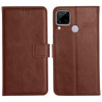 Genron Realme C15 Flip Back Cover, Full Body Protection Wallet Style Magnetic Closure Leather Flip Cover Case for Realme C15 (Brown)