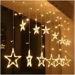 BLUVI 12 Stars 138 Led Curtain String Lights Window Curtain Lights with 8 Flashing Modes Decoration for Christmas, Wedding, Party, Home, Patio Lawn Warm White
