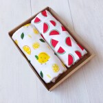 Elementary Organic Cotton Muslin Swaddle Wraps Tropical Fruits Print Set of 2 - Multicolor