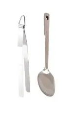 Blue Wonder Stainless Steel Roti Chimta Tong With Stainless Steel Paan Spoons and Multicolour, Pack of 2