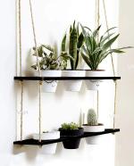 Vah Black Wood Hanging Planter Shelf