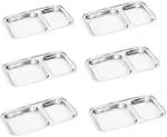 King International Stainless Steel Plates, Stainless Steel Divided Dinner Plate|Two Section Plates Set Of 6- 21 cm| Stainless Steel Divided Indian Dinner Plates, Indian Thali Plate