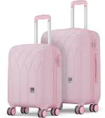 Genie Dew Trolley Bag Set of 2: Cabin 55cm and Medium 66cm, Hard Side Travel Bag for Women, 8 Wheels Luggage Suitcase for Travelling, Scratch Resistant, Marshmellow Pink