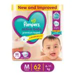 Pampers Active Baby Diaper| Taped Diaper| Medium (M) - 62 diapers| Jumbo Pack