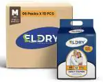 Eldry Adult Diaper, Tape Style, Waist Size (28-42 inches | 71-105 cm),Pack of 6 Adult Diapers - M (60 Pieces)