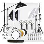 HIFFIN Photography Lighting Kit Background Support System with 1 Color Backdrop, 2 Umbrella, 3 Softbox, Continuous Lighting Backdrop Kit for Photo Video Shooting