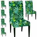 HOTKEI (Pack of 6 Green Leaf Print Elastic Stretchable Dining Table Chair Seat Cover Protector Slipcover for Dining Table Chair Covers Stretchable 1 Piece Set of 6 Seater