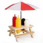 THW Miniature Picnic Table BBQ Backyard Condiment Holder Set with Removable Umbrella/Squeeze Bottle Set/Salt and Pepper Bottle Set