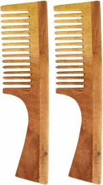 Park Daniel Natural And Ecofriendly Handmade Neem Wooden Dressing Handle Comb, 7.5 Inches (Pack Of 2)