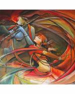 DECOR ADVENTURES Radha-Krishna Artistic Painting Wall Painting 15 x 15 inch