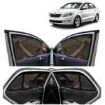 Kingsway Car Magnetic Sun Shades Curtains for Skoda Rapid, Model Year : 2011 - 2016, Half Cut in Front Window, Color : Black, Cotton Mesh, Complete Set of 4 Piece