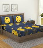Fashion String 144 TC Microfibre Yellow Smiley Double Bedsheet with 2 King Size Pillow Covers