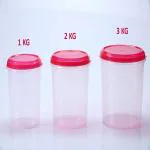 Quistal Transparent Plastic Kitchen Container 3 Pieces Combo Set (1 kg, 2 kg, 3 kg) - Pink