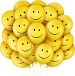 Party Propz Yellow Rubber Emoji Theme Birthday Decoration Smiley Balloon (Set Of 100)