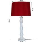 ZARA WOODEN HANDICRAFTS Rustic Mango Wooden Handmade White Molded Design with Red Colored Shade Study Lamp (60 cm, Multicolor)
