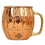 Indian Art Villa Pure Copper Round Shaped Barrel Design Moscow Mule Beer Mug Cup, Volume-600ML