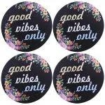 Kuber Industries Wall Hanging Quotes|Mdf Wooden Round Shaped Floral Print Plates For Kids Bedroom,Hall Entrance,Office,Pack of 4 (Black)