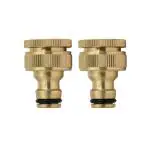 Divine Tree Brass Faucet Water Pipe Dual Tap Connector Female Adapter Garden Water Hose Quick Connector 1/2 & 3/4 Inch For Garden Hose Pipe Fitting (Yellow) Pack 2