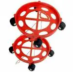 Shivalay 2 Pcs Red LPG Cylinder Trolley with Wheels Gas Bottle Trolley LPG Cylinder Stand (27x7.5cm)