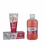 TINY SMILEZ Kids Anti Cavity Toothpaste, &alcohol free anti cavity mouthwash Natural Sparkling strawberry Flavour combo, Pack of 2