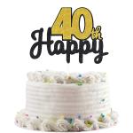 Festiko Happy 40th Birthday Black Gold Glitter Cake Topper Forty Years Old 40 Birthday Party Decorations