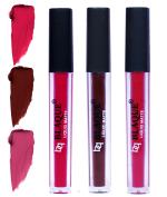 bq BLAQUE Matte Liquid Lipstick Combo of 3 Lip Color # 104-106-108 (Ruby Red, Chocolate Mood, Fuschia Pink, 12 ml)