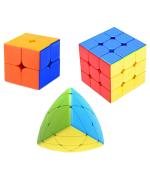 CrackaDeal Plastic Cube Combo Set of 2X2, 3X3, Mastermorphix High Speed Stickerless Magic Cube Puzzle, Multicolor (Pack of 3)